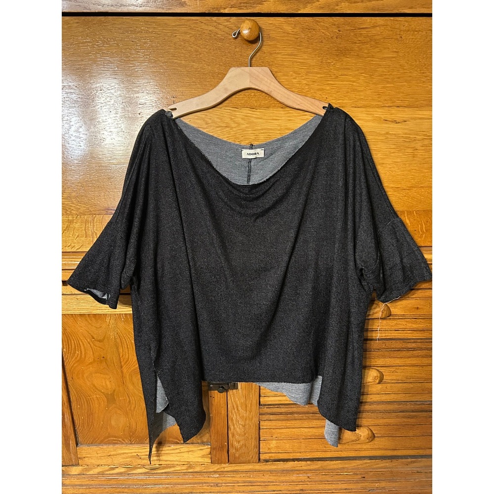 Boho Chic‎ Granola Oversized Asymmetrical Sharkbite Hem Knit Top Grey Black